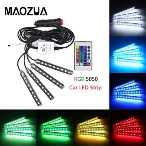 4pcs 12V LED Strip Light Car Interior RGB DRL Cigarette lighter Music IR APP Control Auto Decorative Flexible Backlight Lamp
