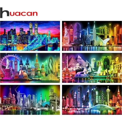 Huacan 5D Diamond Embroidery City Diamond Painting Full Square Building Landscape Mosaic Cross Stitch Creative Hobbies