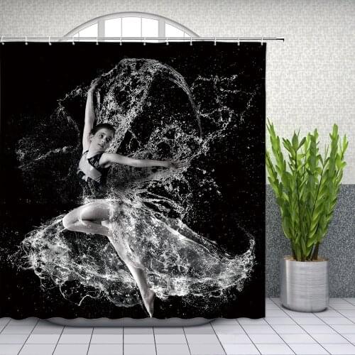 Dancing girl Water black background Swimming pool Shower Curtains Bathroom Decor Waterproof Polyester Cloth Curtain Set Cheap