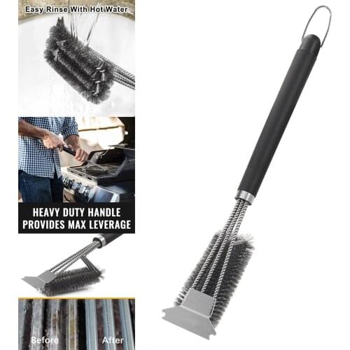 Quick Grill Brush Attached Scraper 18 Inches Sturdy Extra Long BBQ Brush Wire Bristles Kitchen Accessories