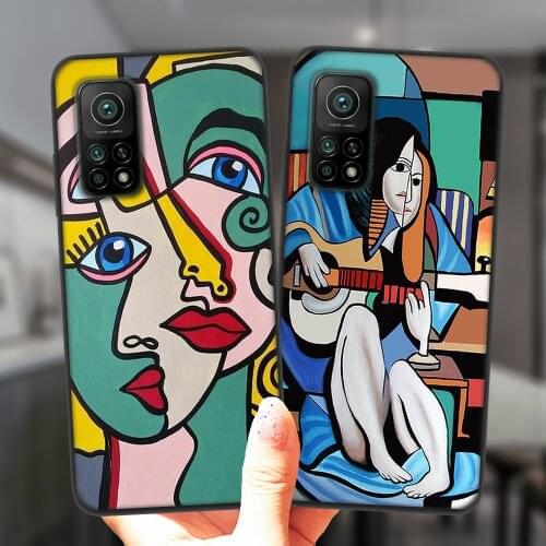 For Xiaomi Mi 10T Lite Redmi Note 10 10S 9S 7 8 9 Pro 8T 9C Phone Case Fashion Abstract Art Pattern Black Soft Silicone Cover