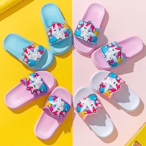 Kids Unicorn Slippers For Girls 2021 New Summer Children PVC Sandals Soft Bottom Home Shoes Baby Bathroom Slippers Flip Flops