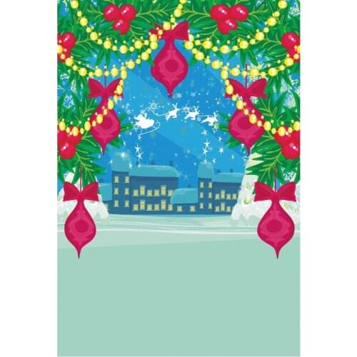 Christmas Backdrop Cartoon Town Elk Pulling Sleigh Background Family New Year Xmas Party Decoration Photo Booth Photography Prop