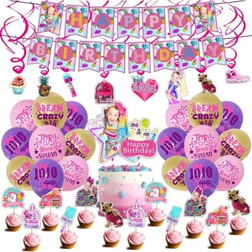 JoJo Theme Latex Balloons Dream Princess Cake Toppers Spiral Ornament Banner Decor Pink Purple Balloon For Girl Party Supplies