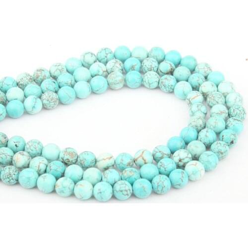 Round Natural Stone Beads Blue Turquoises for Jewelry Making Beadwork DIY Bracelet Necklace 4/6/8/10/12mm