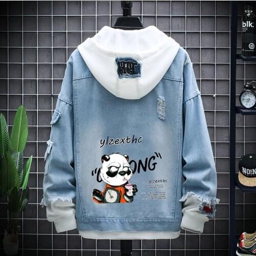 2021 Men Denim Jacket Streetwear Hip Hop Mens Hooded Jean Jackets Male Casual Loose Outerwear New Spring Fashion Slim Fit