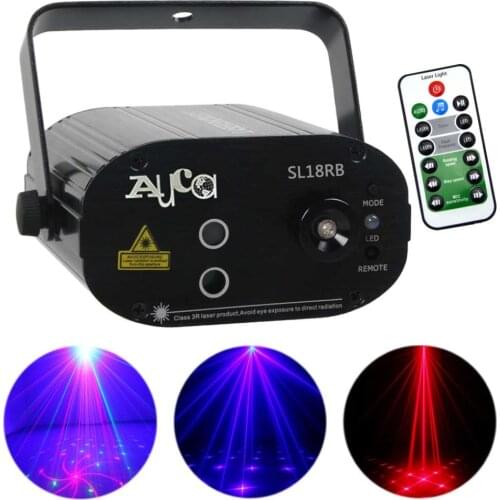 Mini 3W LED Remote 18 RB Red Blue Gobos Laser Stage Lighting Projector Party Decoration DJ Disco Show Home Light SL18RB