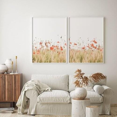 Minimalist Flower Posters and Prints Wall Art Canvas Painting Wildflower Botanical Poppy Pictures for Living Room Decor No Frame
