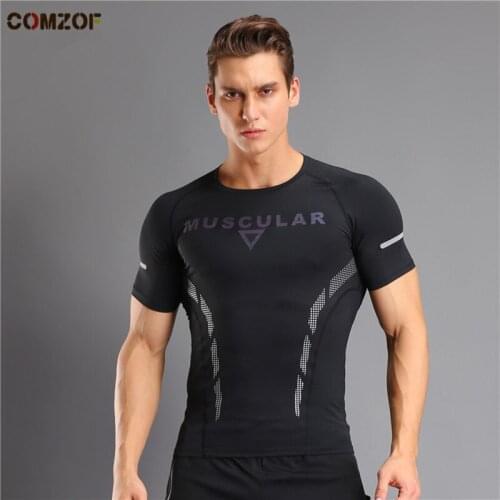 Sports training men quick dry t shirt short sleeve fitness gym elastic tights mens running bodybuilding tee shirt homme