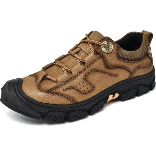 Outdoor Rubber Sole Climbing Leather Shoes for Men High Quality Anti Collision Trekking Hiking Sneakers Brand Mens Casual Shoes