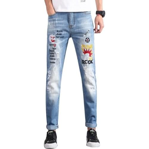 2021 New Men Ripped Destroyed Casual Slim Fit Jeans Fashion Streetwear Holes Hip Hop Male Cotton Beggar Denim Pants