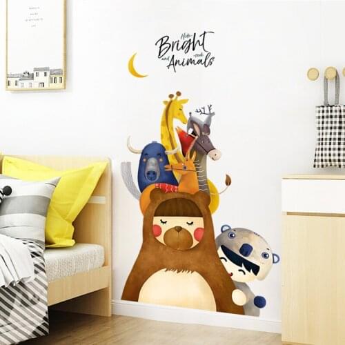 Nordic Animals 3D Wall Stickers Self-adhesive Home Living Room Decoration Nursery Decals Wallpaper Kids Bedroom Door Stickers