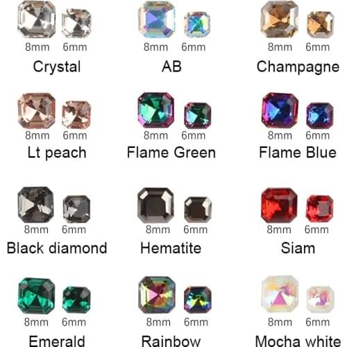 New 6mm/8mm octagonal square. Nail art rhinestones. Multicolored glass crystal stone 30pcs / 100Pcs for nail decoration