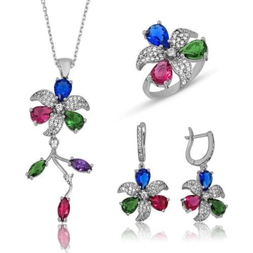 Original silver , Colored Flower Set ,Most Special Jewelry Sets Suitable and Quality Products Types