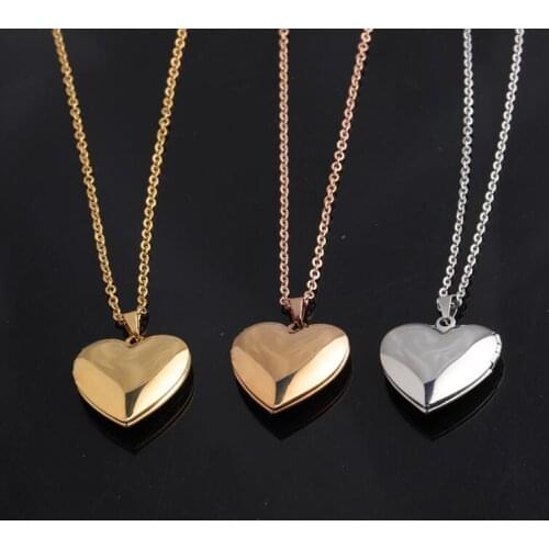 Mirror Polished Stainless SteelHeart Locket Pendants Necklaces For Women photo frame Valentine lovers Necklace 45cm Gift Jewelry