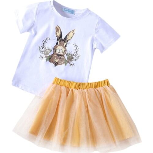 Easter 1-6Y Summer Infant Kids Girls Clothes Sets Short Sleeve Animal Print T Shirts Tops Lace Tutu Skirts