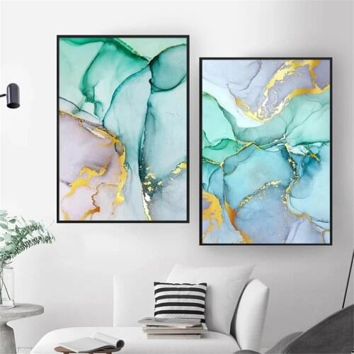 Poster and Prints Abstract Green Gold Foil Canvas Art Fashion Colorful Wall Picture for Living Room Stylish Decoration
