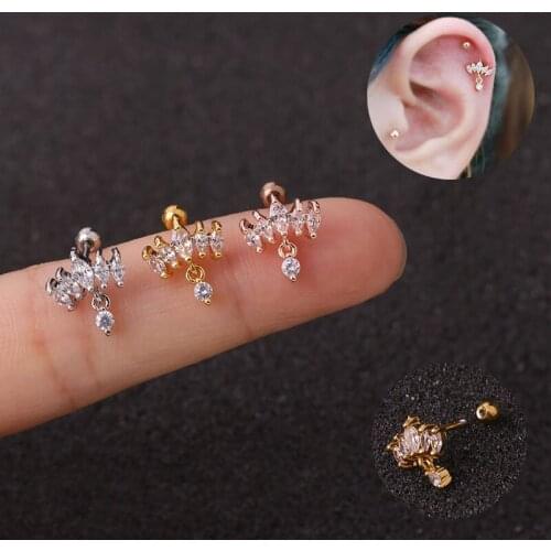 1 PCS High Quality Small Crown Shape Ear Stud Cuff Earrings Cute Zircon Gold Color Earrings Stainless Steel Bar Ball Ear Jewelry