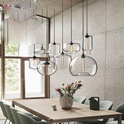 Nordic designer glass chandelier retro restaurant bar cafe simple creative personality single head lampshade lamps