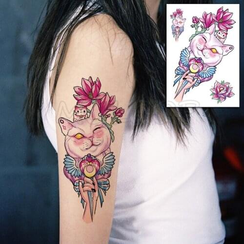 Tattoo Sticker Love Heart Wings Sign Anime Lucky Cat Lotus Flower Cartoon Element Temporary Fake Tatoo for Women Men Body Art