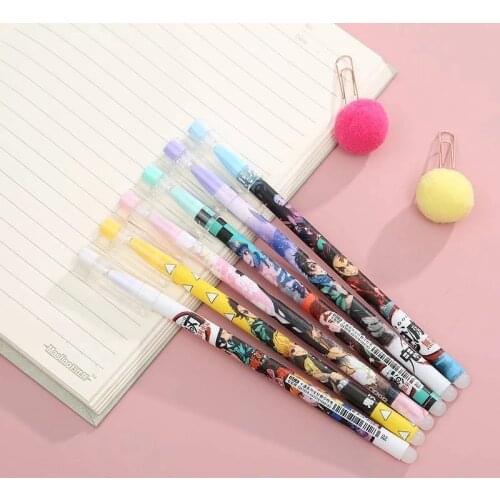3Pcs Erasable Gel Ballpoint Pen Anime Demon Slayer Kimetsu No Yaiba Kamado Cute Black Blue Ink Neutral Kawaii kids stationery