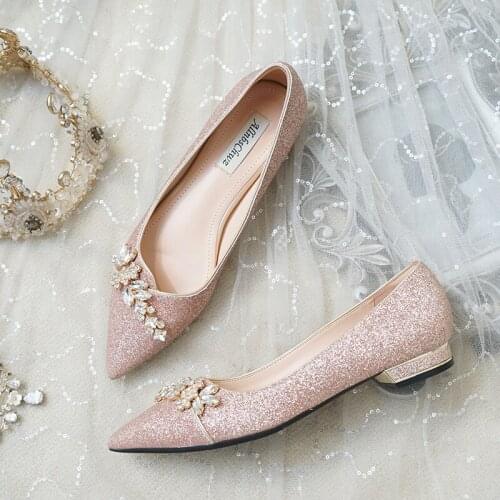 Wedding shoes women flat bottom new Sequin wedding dress crystal shoes pregnant women flat heel wedding shoes bride shoes