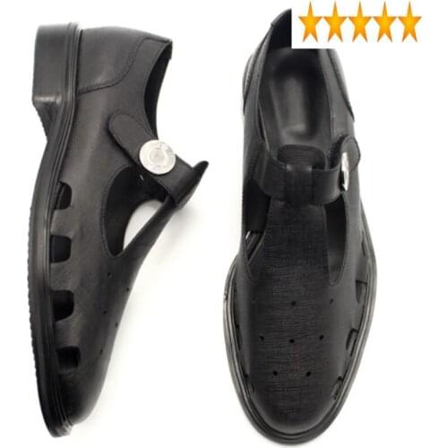 T 2021 Retro New Mens Style Buckle Summer Sandals Top Quality Genuine Leather Runway Block Heels Hollow Out Dress Shoes