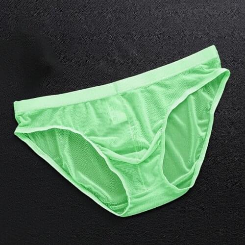 Mens Sexy Tulle Netting Transparent Briefs Comfortable Breathable Elastic Soft Underwear Quality Underpants Man