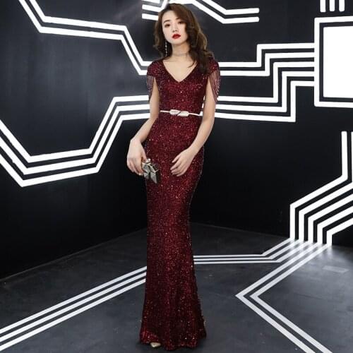 Evening Dress 2019 New Style Noble Banquet Party Dress Shinning Sequins Mermaid Prom Dresses Beading Tassel Robe De Soiree