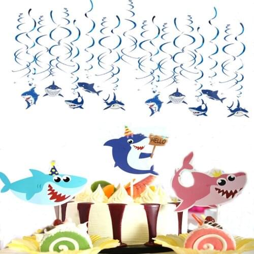 Party decoration shark cute cartoon whale cake bowler balloon spiral banner boy birthday childrens day cute gift