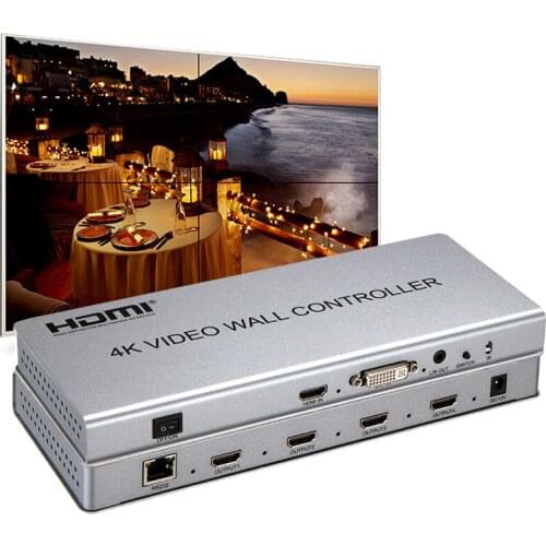 4K 2x2 DVI HDMI Video Wall Controller Monitor Splicing Processor 1X2/2X1/3X1/1X3/1X4/4X1 Image Stitching Splicing 4 TV Screen