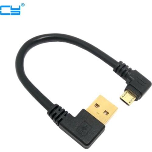 High quality gold plated plug 15cm short 90 degree Left angle USB A male to Micro USB Male Right angle data power cable
