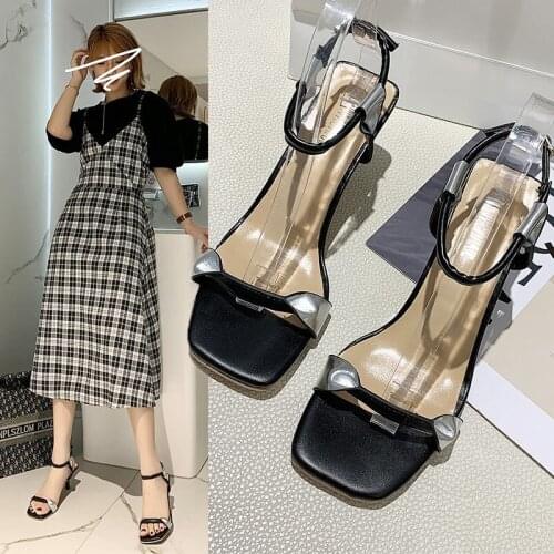 Sandálias de salto alto com tiras cruzadas for ladies, summer fashion high-heeled sexy stiletto square sandals