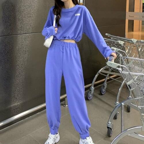 Women Thin Tracksuits Elastic Waist Loose Jogger Pants and O Neck Hooded Pullover Two Piece Autumn Female Casual Sportwear Set