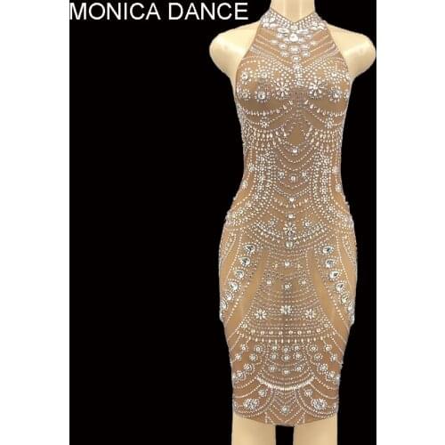 Women Sexy Sparkly Rhinestone Short Dress Evening Prom Party Wedding Birthday Dresses Sexy Stage Costume Luxury Celebrite Outfit