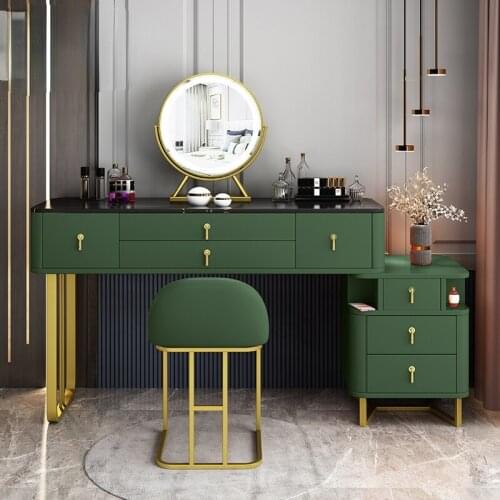 Zq Italian Style Light Luxury Large Apartment Bedroom Stone Plate Dresser Desk Wood Makeup Table