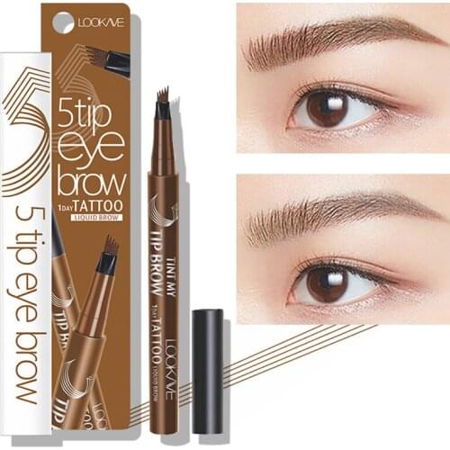 1Pc Eyebrow Pen 2 Colors Liquid Brow Pencil Dark Brown Microblading Eyebrow Pencil 5 Fork Tip Eyebrow Tattoo Pencil Makeup TSLM1