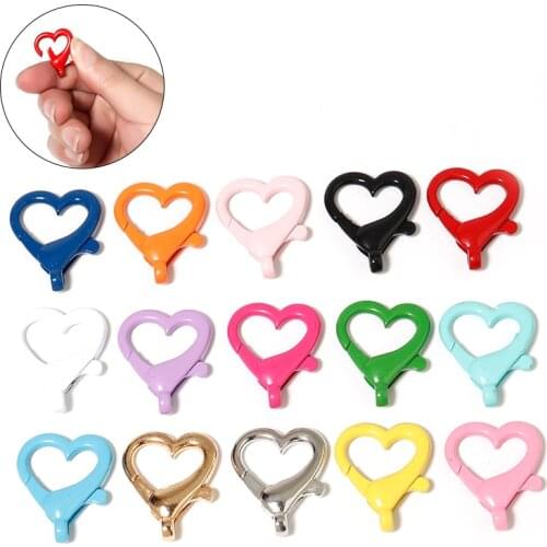 10pcs/lot Colorful Metal Heart Key Chain Lobster Clasp Split Hooks For DIY Jewelry Making Necklace Bracelet Connector Accessory