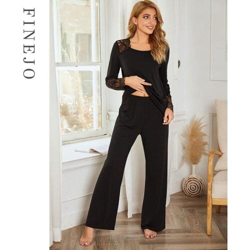 2020 Autumn Lace Pajamas Modal Long Sleve Home Suits Soft Women Pijamas Sets