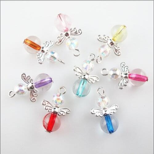 24 New Dancing Angel Charms Silver Plated Wings Mixed Pendants 14x21mm
