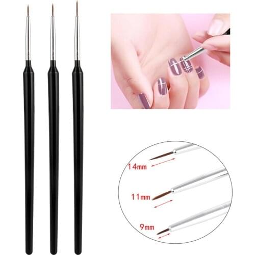 3Pcs Nail Art Acrylic Liner Painting Brush Black Handle Flower Design Lines Grid Drawing Pen DIY Manicure Tools Nail Accesoires