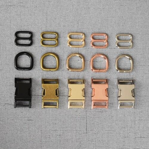 50 set 15mm metal straps slider D ring release belt buckle for pet dog collar sewing accessory strong hardware