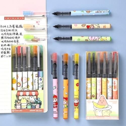 6pcs Cartoon Gel Pens Set Cute Duck Animal Friends Fruit 0.5mm Ballpoint Black Color Ink Pen Office School Writing A6890