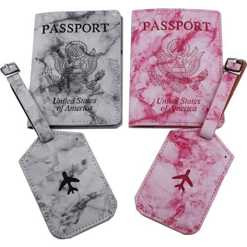 ANKUCOO Marbling Passport Cover Luggage Tag Couple Wedding Passport Cover Case Set Letter Travel Holder Passport Cover Holder