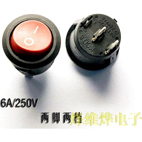 Free shipping | round rocker switch KCD1-105 red 2 foot 2 gear rocker switch 6A/250V 20 10A/125V