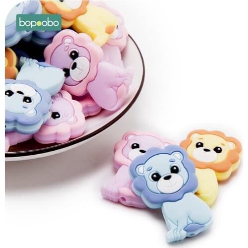 Bopoobo 10pcs Food Grade Silicone Mini Lion Beads Baby Teethers Bpa Free Baby Chewable Teething For DIY Necklace Rodents Beads