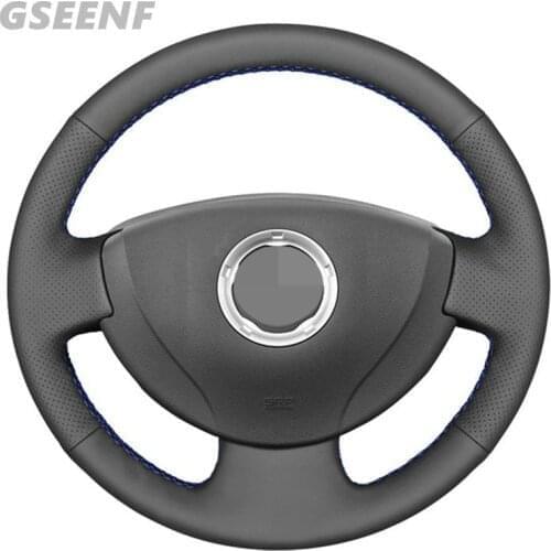 Car Steering Wheel Cover For Lada Largus Nissan Almera G15 Renault Logan 1 Sandero Black Hand-sewing Genuine Leather