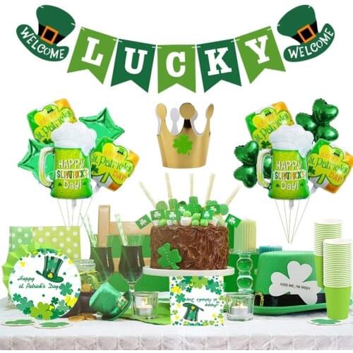 St. Patrick 's Day Decorations Lucky Irish Shamrock Banner For St.Patricks Day With Shamrock Balloons Irish Fesitival Party Sup