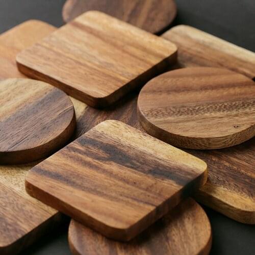 Wood Coaster Square Round Mug Coasters Table Mat Tea Coffee Bar Cup Mat Pad Wooden Drink Coasters Placemat Table Accessories