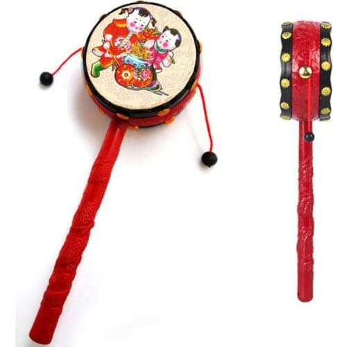 Baby Kids Cartoon Plastic Chinese Traditional Rattle Drum Spin fun toys Hand Bell Music Toys